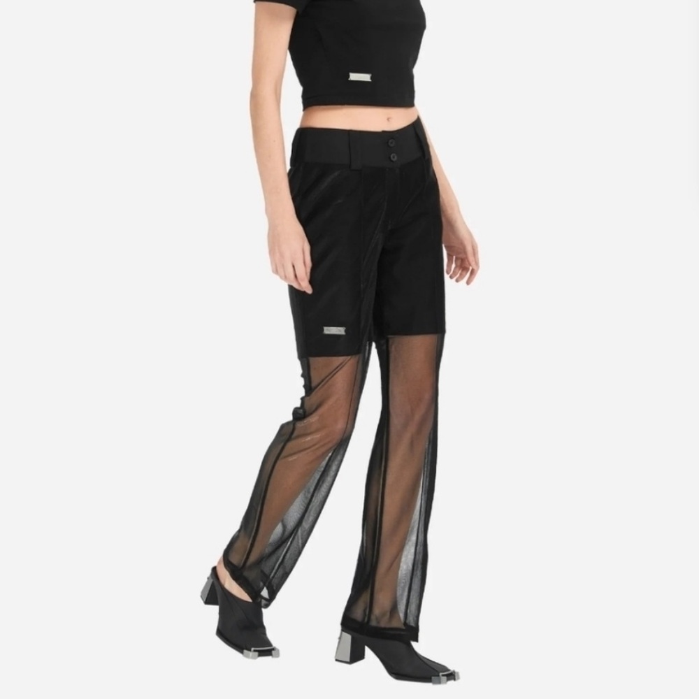 C2H4 Metallic Liquid Netting Layered Black Trousers New With Tags - Size XS